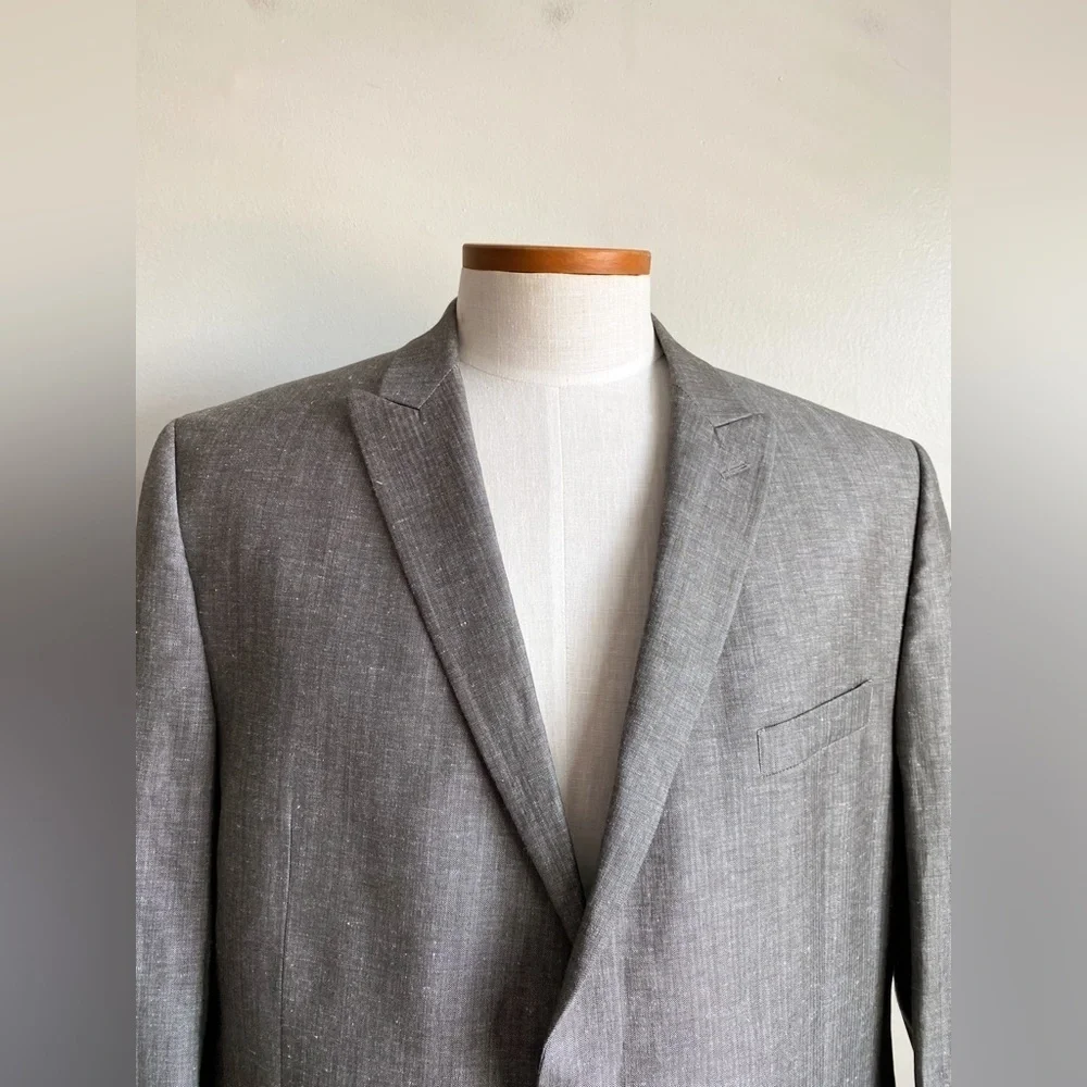 Calvin Klein Linen Wool Gray Men Blazer Sport Coat Suit Jacket 46R